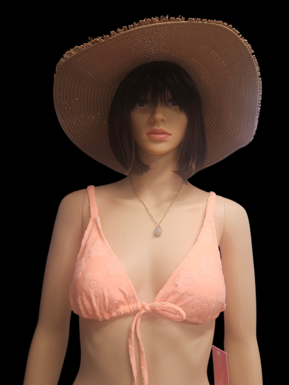 Peach Floral Textured Bikini Top